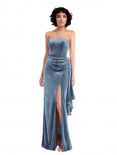 Long Sleeveless Stretch Velvet Dusty Blue Sheath Low Back Prom Dress Canada Online