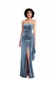 Long Sleeveless Stretch Velvet Dusty Blue Sheath Low Back Prom Dress Canada Online