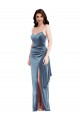 Long Sleeveless Stretch Velvet Dusty Blue Trumpet Prom Dress Canada Online
