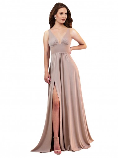 Long Sleeveless Spandex Dusty Pink A-Line Black Tie Prom Dress Canada Online