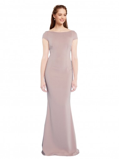 Long Cap Sleeves Stretch Crepe Dusty Pink Mermaid Prom Dress Canada Online