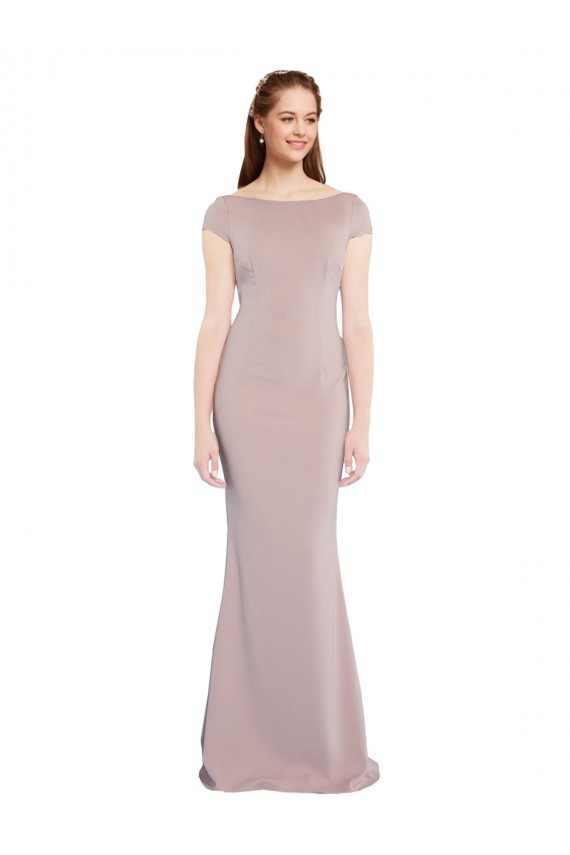 Long Cap Sleeves Stretch Crepe Dusty Pink Mermaid Prom Dress Canada Online