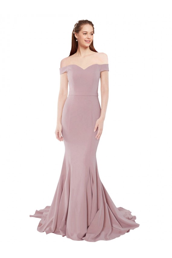 Sweep Train Sleeveless Stretch Crepe Dusty Pink Mermaid Prom Dress Canada Online