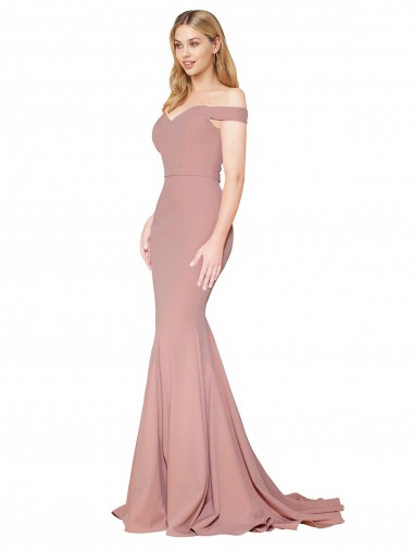 Sweep Train Sleeveless Stretch Crepe Dusty Pink Mermaid Off the Shoulder Prom Dress Canada Online