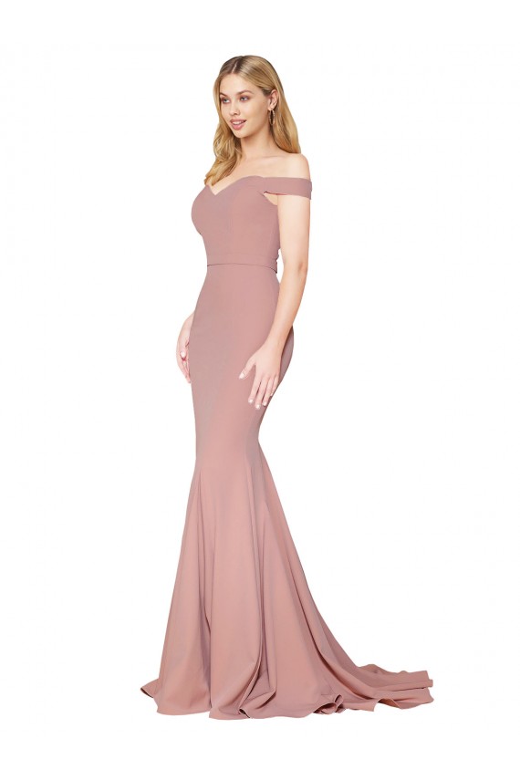 Sweep Train Sleeveless Stretch Crepe Dusty Pink Mermaid Off the Shoulder Prom Dress Canada Online