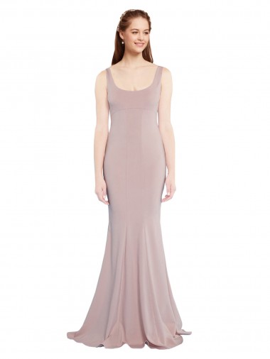 Long Cap Sleeves Stretch Crepe Dusty Pink Scoop Neck Mermaid Prom Dress Canada Online