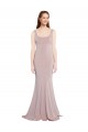 Long Cap Sleeves Stretch Crepe Dusty Pink Scoop Neck Mermaid Prom Dress Canada Online