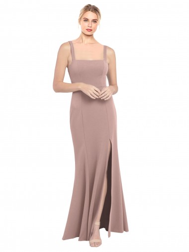 Long Sleeveless Stretch Crepe Dusty Pink Mermaid High Neck Prom Dress Canada Online