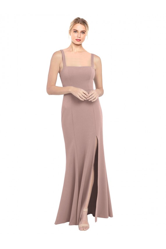 Long Sleeveless Stretch Crepe Dusty Pink Mermaid High Neck Prom Dress Canada Online