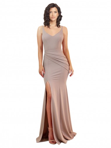Long Sleeveless Stretch Crepe Dusty Pink Mermaid Black Tie Prom Dress Canada Online