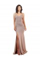 Long Sleeveless Stretch Crepe Dusty Pink Mermaid Black Tie Prom Dress Canada Online