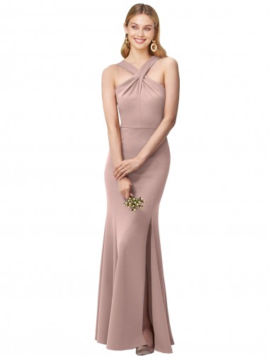 Long Sleeveless Stretch Crepe Dusty Pink Sheath Prom Dress Canada Online