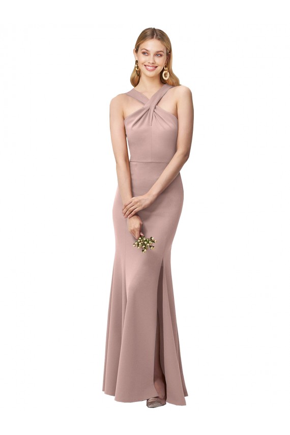 Long Sleeveless Stretch Crepe Dusty Pink Sheath Prom Dress Canada Online
