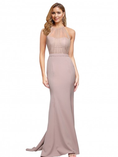 Sweep Train Sleeveless Stretch Crepe Dusty Pink Sheath Prom Dress Canada Online