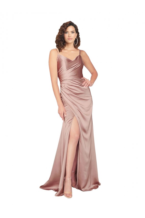 Long Sleeveless Silky Satin Dusty Pink Sheath Black Tie Prom Dress Canada Online