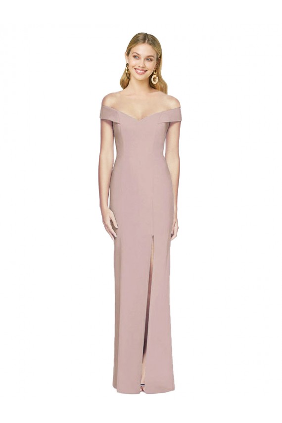 Long Sleeveless Stretch Crepe Dusty Pink Trumpet Prom Dress Canada Online