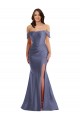 Long Sleeveless Silky Satin French Blue Mermaid Black Tie Plus Size Prom Dress Canada Online