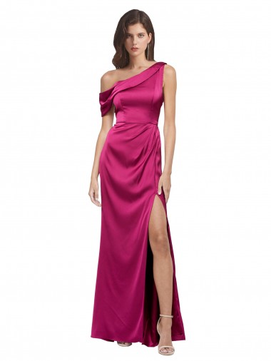 Long Sleeveless Stretch Satin Fuchsia A-Line Prom Dress Canada Online