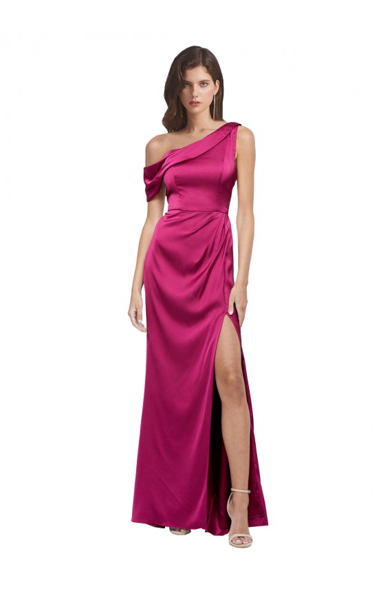 Long Sleeveless Stretch Satin Fuchsia A-Line Prom Dress Canada Online