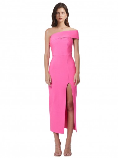 Midi Length Sleeveless Stretch Crepe Fuchsia Sheath Prom Dress Canada Online