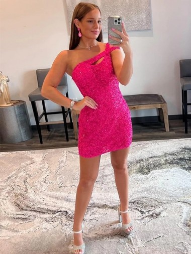 Short Sleeveless Velvet Sequin Fuchsia Sheath Prom Dresses Canada Online