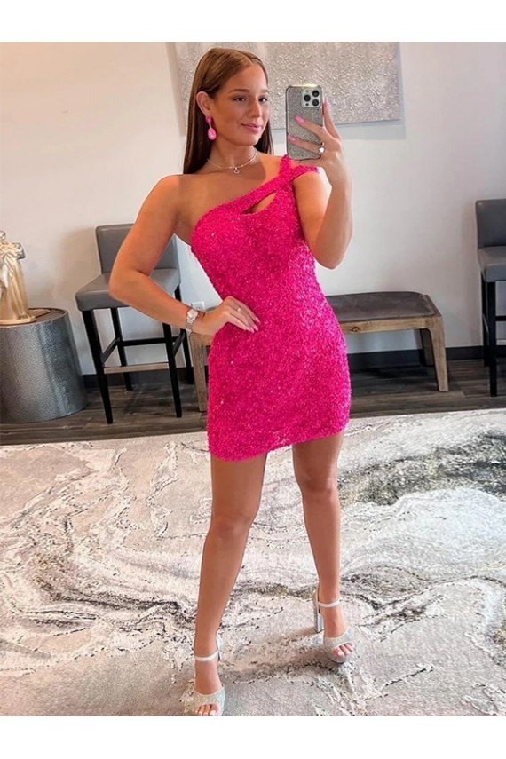 Short Sleeveless Velvet Sequin Fuchsia Sheath Prom Dresses Canada Online