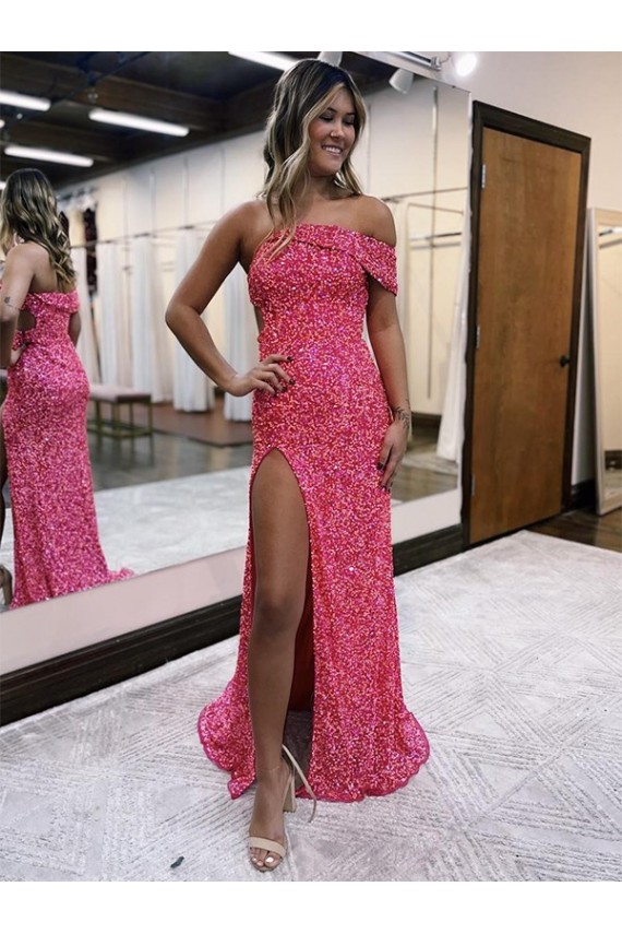 Sweep Train Sleeveless Velvet Sequin Fuchsia Sheath Evening Gown Canada Online