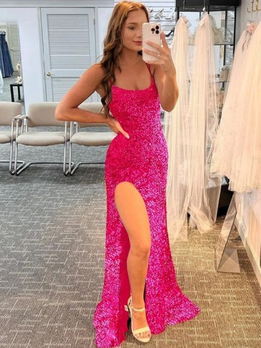 Sweep Train Sleeveless Velvet Sequin Fuchsia Sheath Evening Prom Dress Canada Online