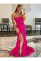 Sweep Train Sleeveless Velvet Sequin Fuchsia Sheath Prom Dress Canada Online