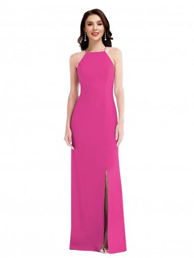 Long Sleeveless Stretch Crepe Fuchsia Trumpet Open Back Prom Dress Canada Online