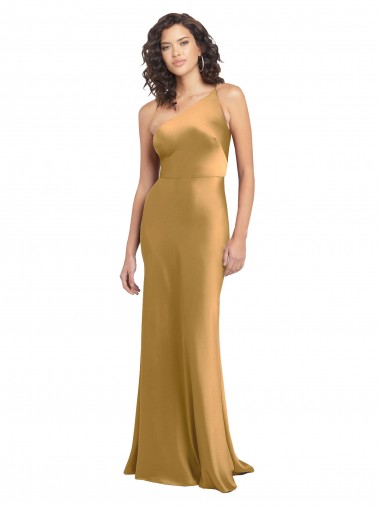 Long Sleeveless Stretch Satin Gold A-Line Prom Dress Canada Online