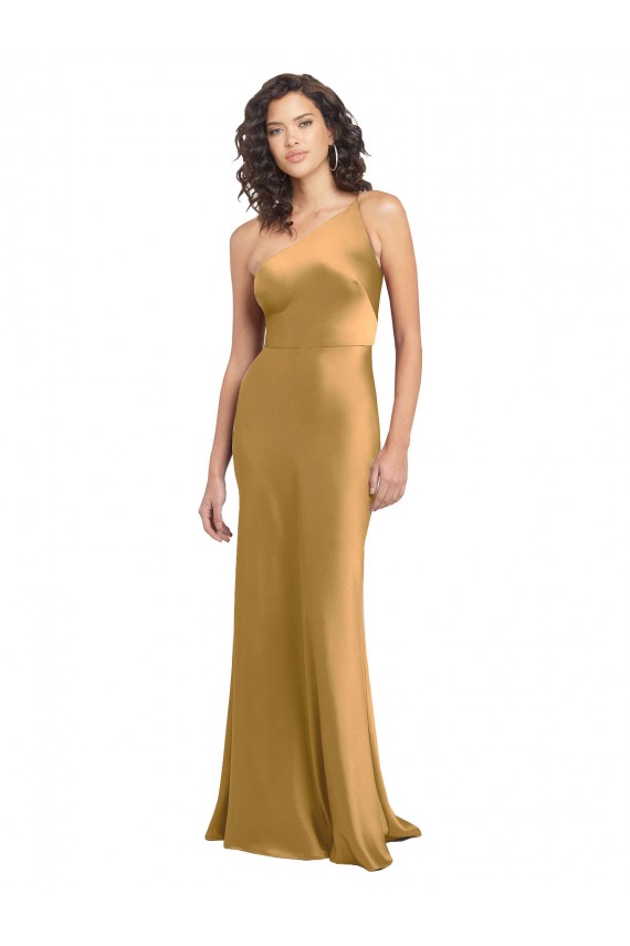 Long Sleeveless Stretch Satin Gold A-Line Prom Dress Canada Online