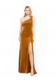 Long Sleeveless Stretch Velvet Gold One Shoulder A-Line Prom Dress Canada Online