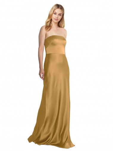 Long Sleeveless Stretch Satin Gold Strapless A-Line Prom Dress Canada Online