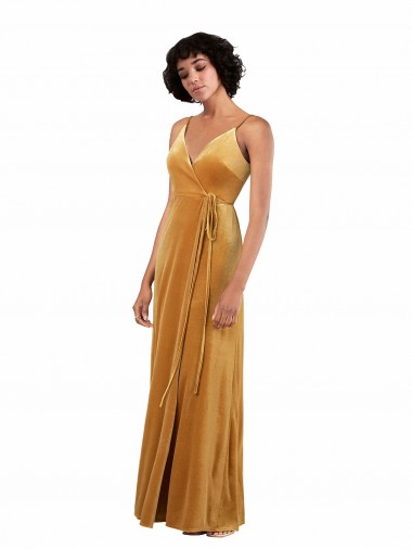 Long Sleeveless Stretch Velvet Gold Column Black Tie Prom Dress Canada Online