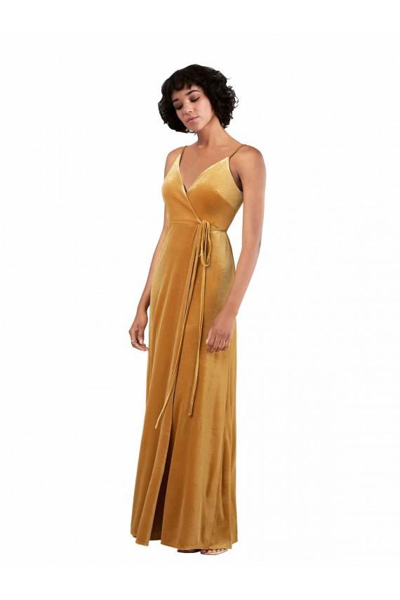 Long Sleeveless Stretch Velvet Gold Column Black Tie Prom Dress Canada Online