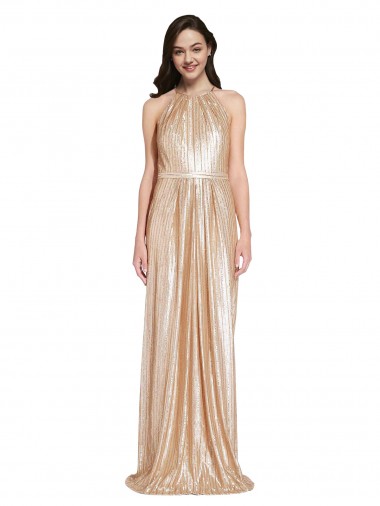 Long Sleeveless Sequin Gold Sheath Prom Dress Canada Online