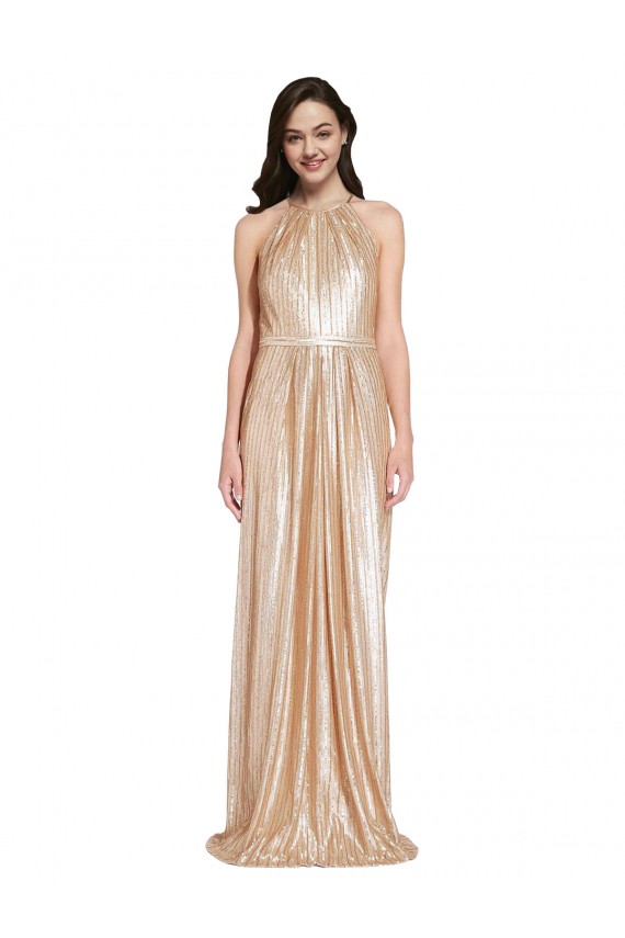 Long Sleeveless Sequin Gold Sheath Prom Dress Canada Online