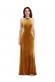 Long Sleeveless Stretch Velvet Gold Halter Neck Trumpet Prom Dress Canada Online