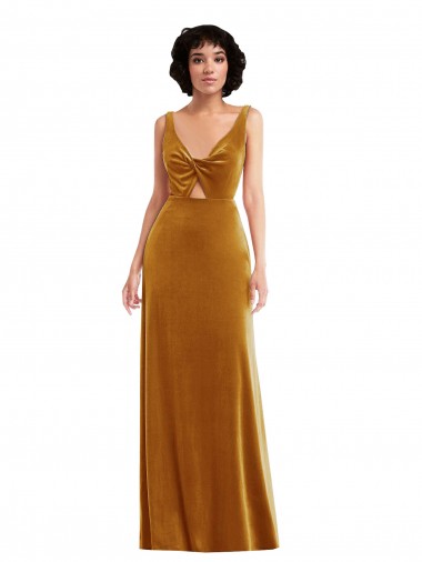 Long Sleeveless Stretch Velvet Gold Trumpet Prom Dress Canada Online