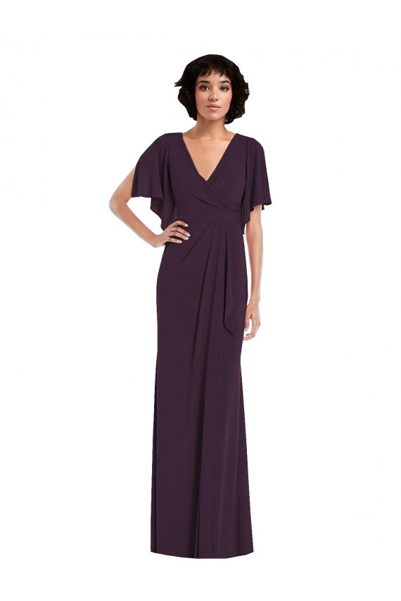 Long Split Sleeves Spandex Grape Sheath Prom Dress Canada Online