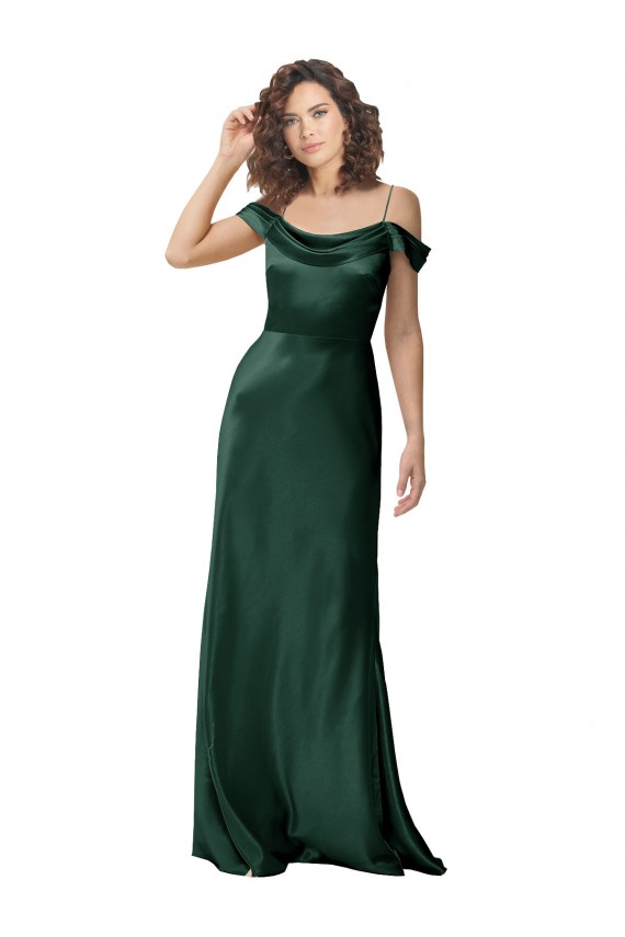 Long Sleeveless Stretch Satin Hunter Off the Shoulder A-Line Prom Dress Canada Online