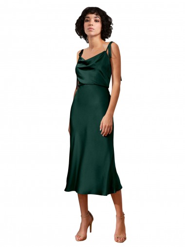 Midi Length Sleeveless Stretch Satin Hunter Sheath Black Tie Prom Dress Canada Online