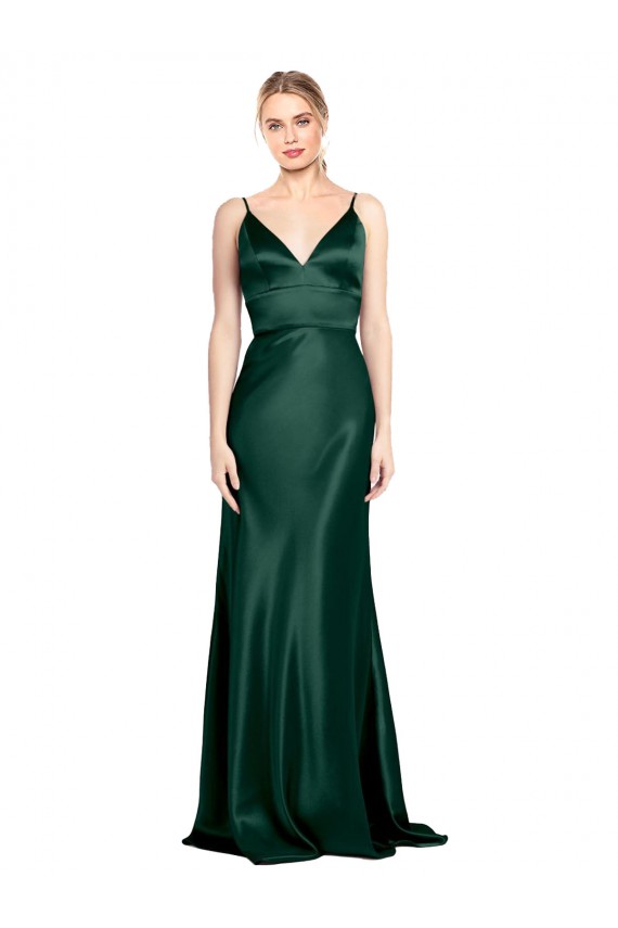 Long Sleeveless Stretch Satin Hunter Sheath Prom Dress Canada Online