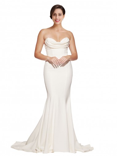 Sweep Train Sleeveless Stretch Satin Ivory Mermaid Prom Dress Canada Online