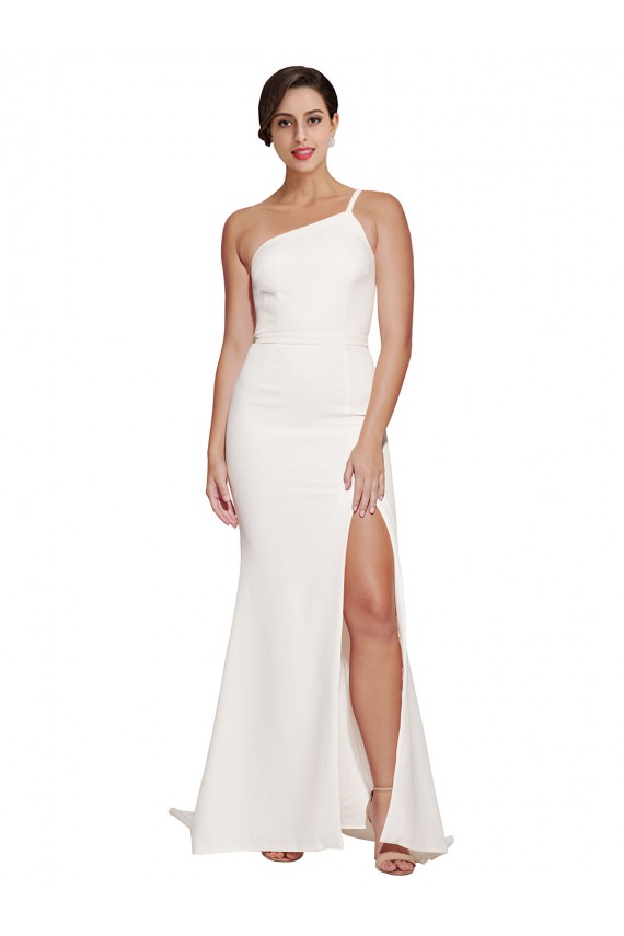 Sweep Train Sleeveless Stretch Crepe Ivory Sheath One Shoulder Prom Dress Canada Online