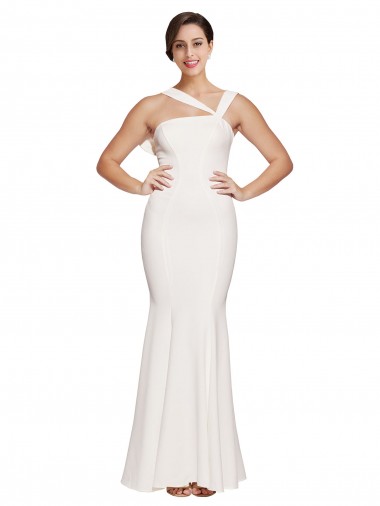 Long Sleeveless Stretch Crepe Ivory Sheath Low Back Prom Dress Canada Online