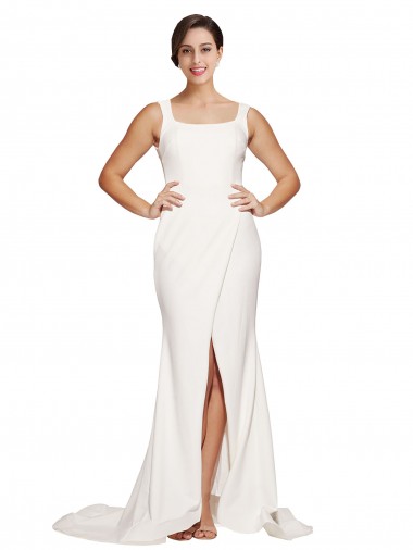 Sweep Train Sleeveless Stretch Crepe Ivory Square Neck Sheath Prom Dress Canada Online