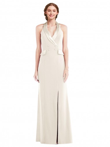 Long Sleeveless Stretch Crepe Ivory Trumpet Prom Dress Canada Online