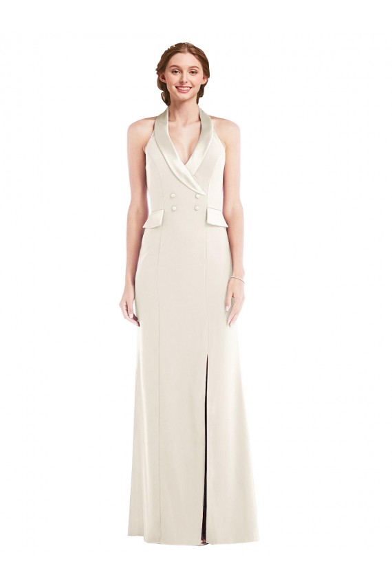 Long Sleeveless Stretch Crepe Ivory Trumpet Prom Dress Canada Online